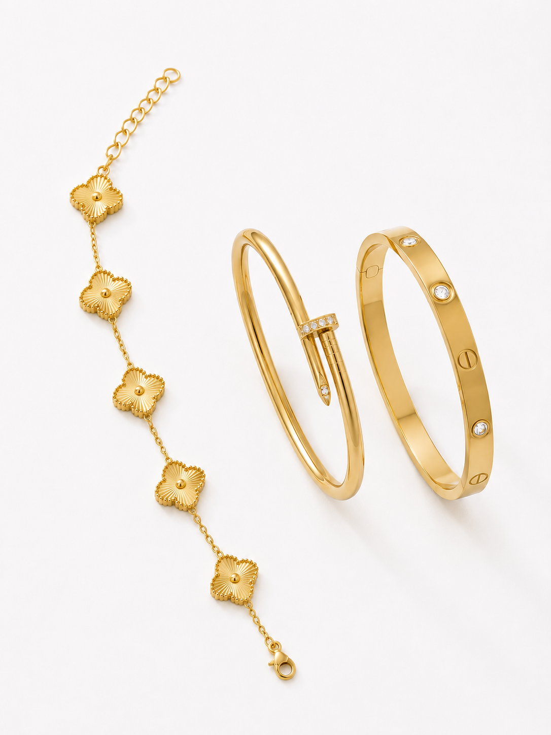Golden Bloom Luxury Bracelet Stack|3 piece Set