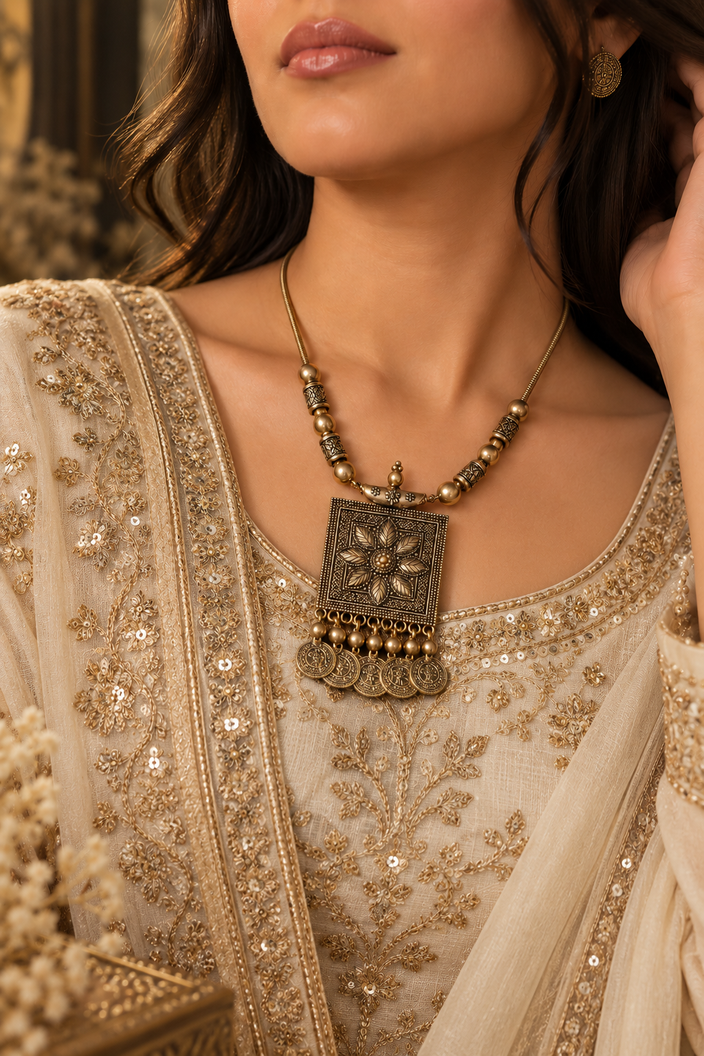 Antique Gold Floral Heritage Necklace