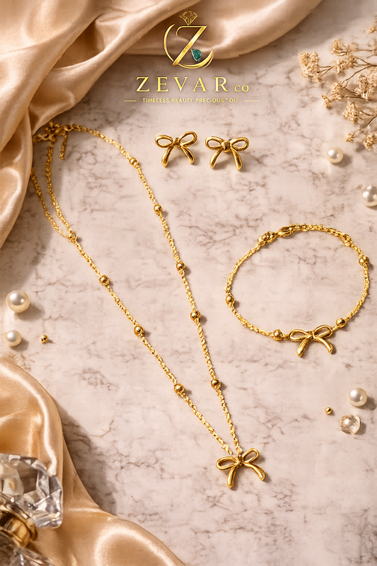 Golden Bow Jewelry Set | Zevar Co.