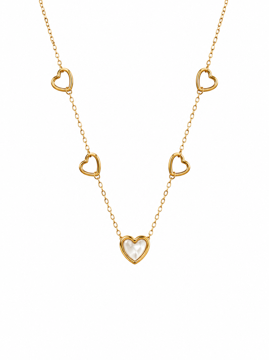 Heart Link Pearl Pendant Necklace