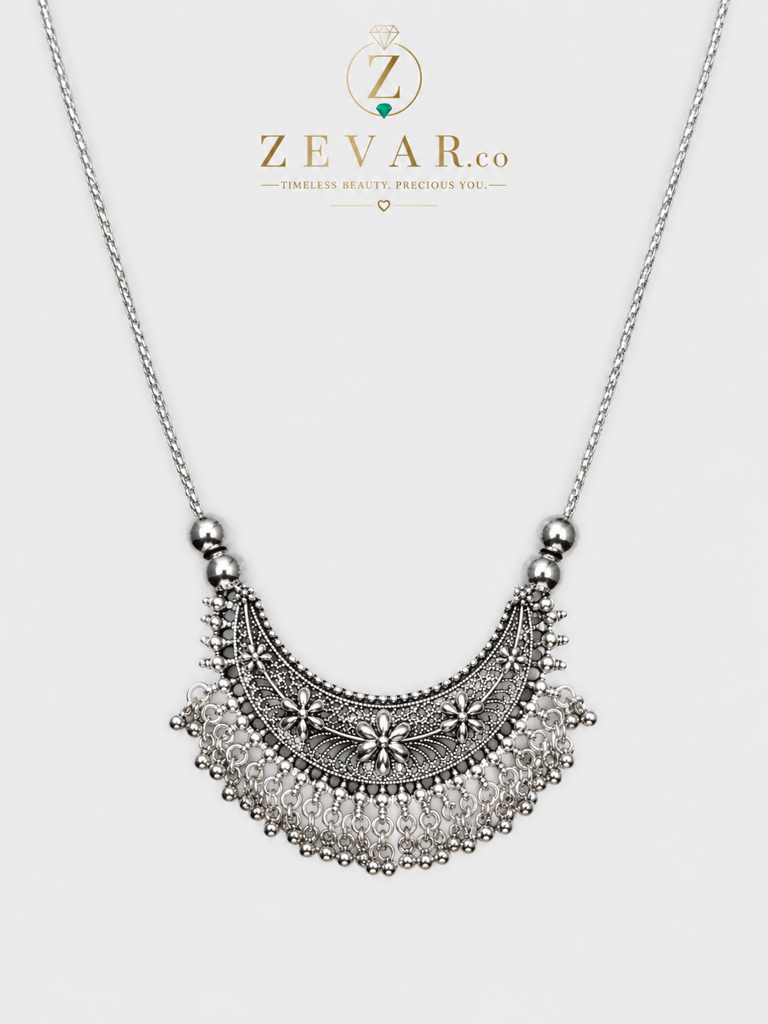 Vintage Oxidized Floral Statement Necklace | Zevar Co