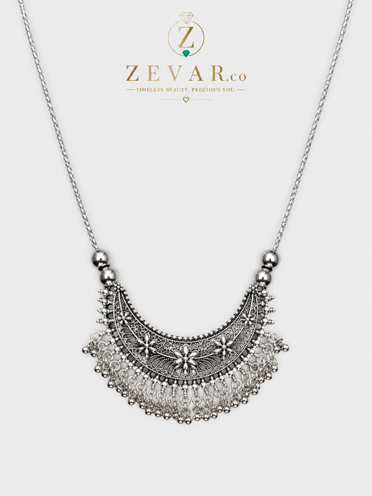 Vintage Oxidized Floral Statement Necklace | Zevar Co