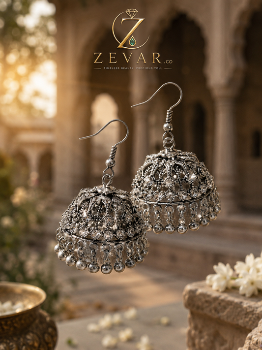 Vintage Oxidized Dome Jhumka Earrings | Zevar Co.