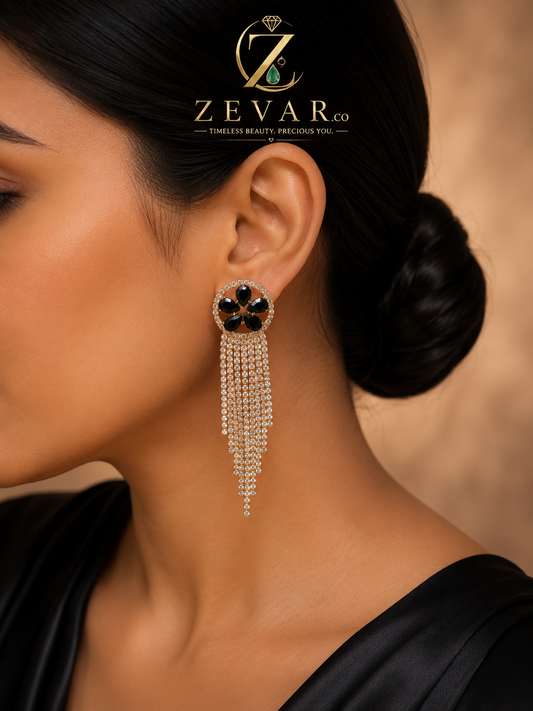 Midnight Crystal Tassel Statement Earrings | Zevar Co.