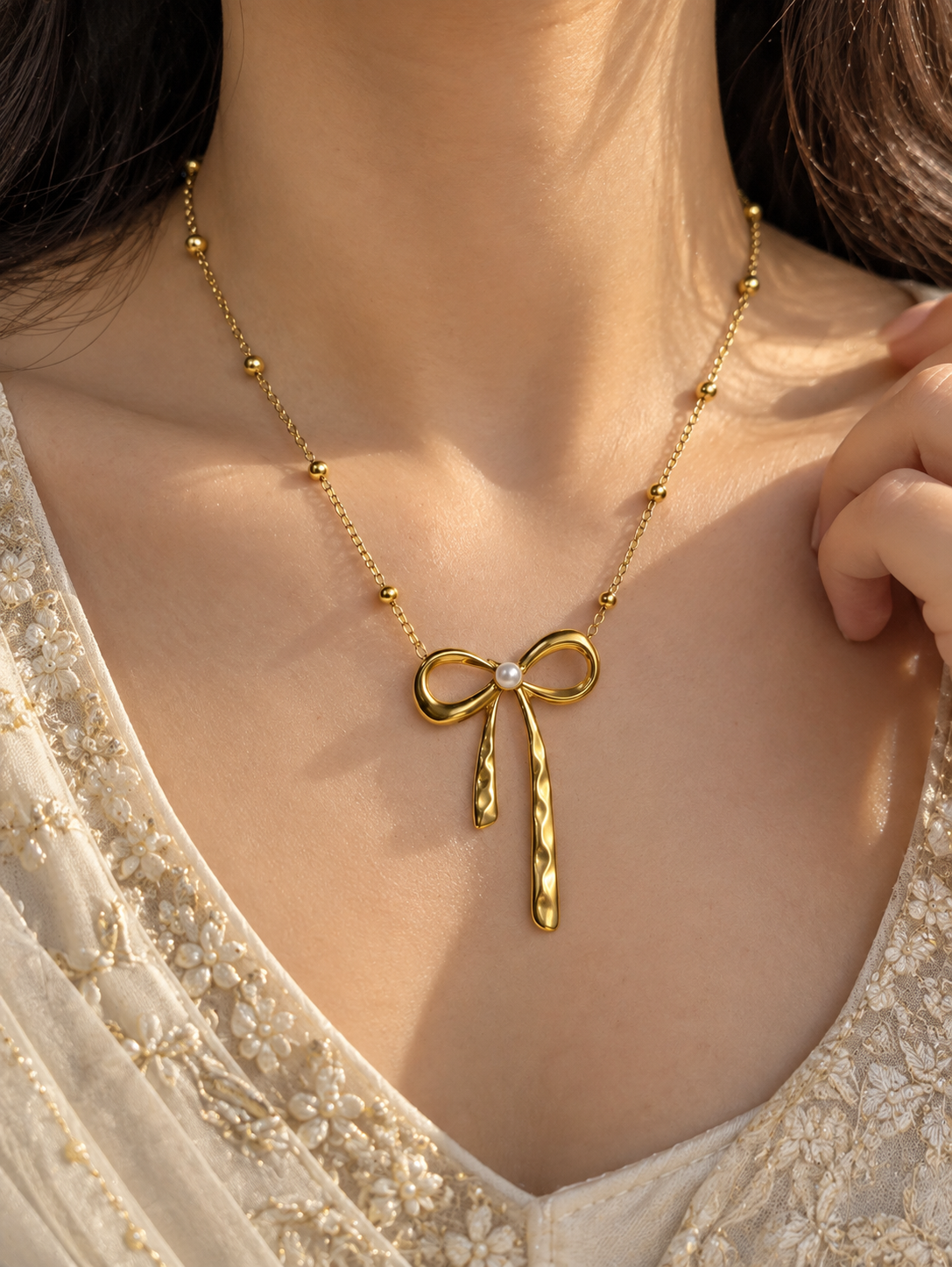 🎀 Bow Pearl Necklace