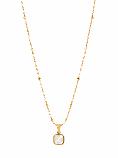 Dainty Pearl Square Pendant Necklace - Gold Tone