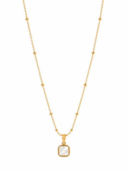 Dainty Pearl Square Pendant Necklace - Gold Tone