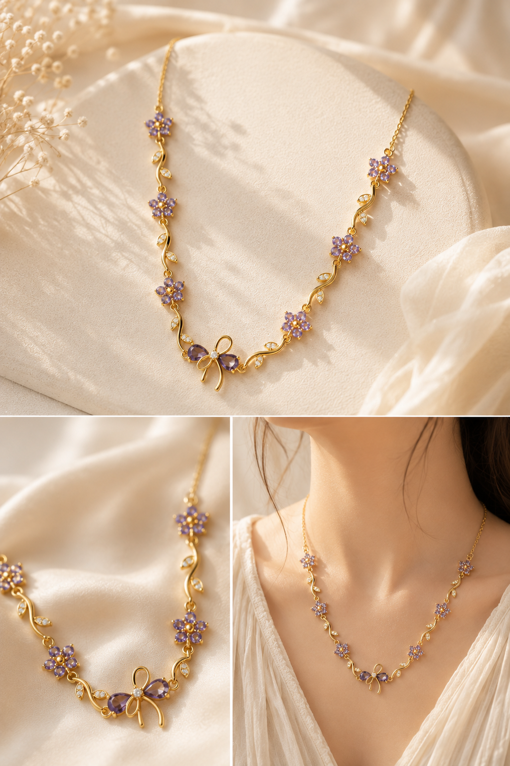 Lavender Bloom Bow Necklace