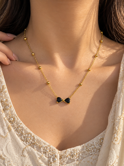 🖤 Black Bow Crystal Necklace