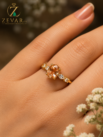 Oval Amber Crystal Open Band Ring - Gold Tone with Marquise Accents | Zevar Co.