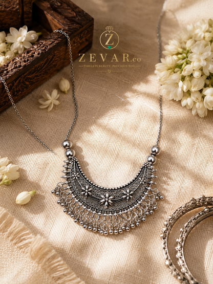 Vintage Oxidized Floral Statement Necklace | Zevar Co