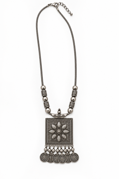Antique Silver Floral Pendant Necklace