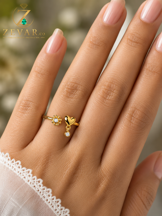 Heart Bloom Adjustable Ring - Gold Tone | Zevar Co.