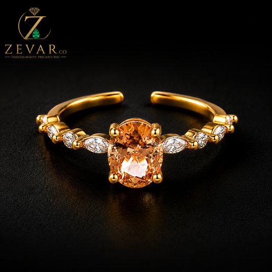 Oval Amber Crystal Open Band Ring - Gold Tone with Marquise Accents | Zevar Co.