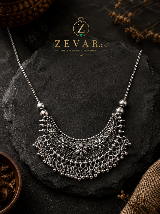Vintage Oxidized Floral Statement Necklace | Zevar Co