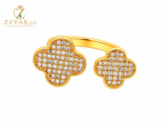 Crystal Clover Open Ring - Gold Tone | Zevar Co.