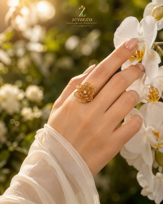 Luxury Golden Bloom Statement Ring | Zevar Co.