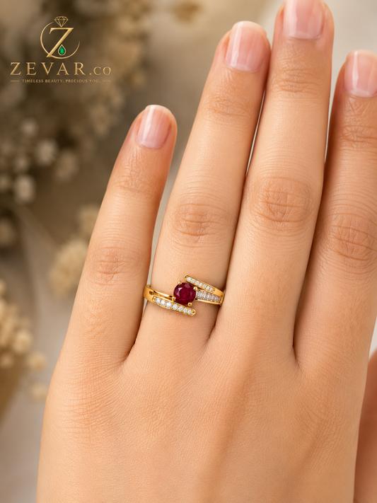 Ruby Crystal Wrap Open Ring - Gold Tone | Zevar Co.