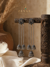 Royal Oxidized Triple Jhumka Chain Earrings | Zevar Co