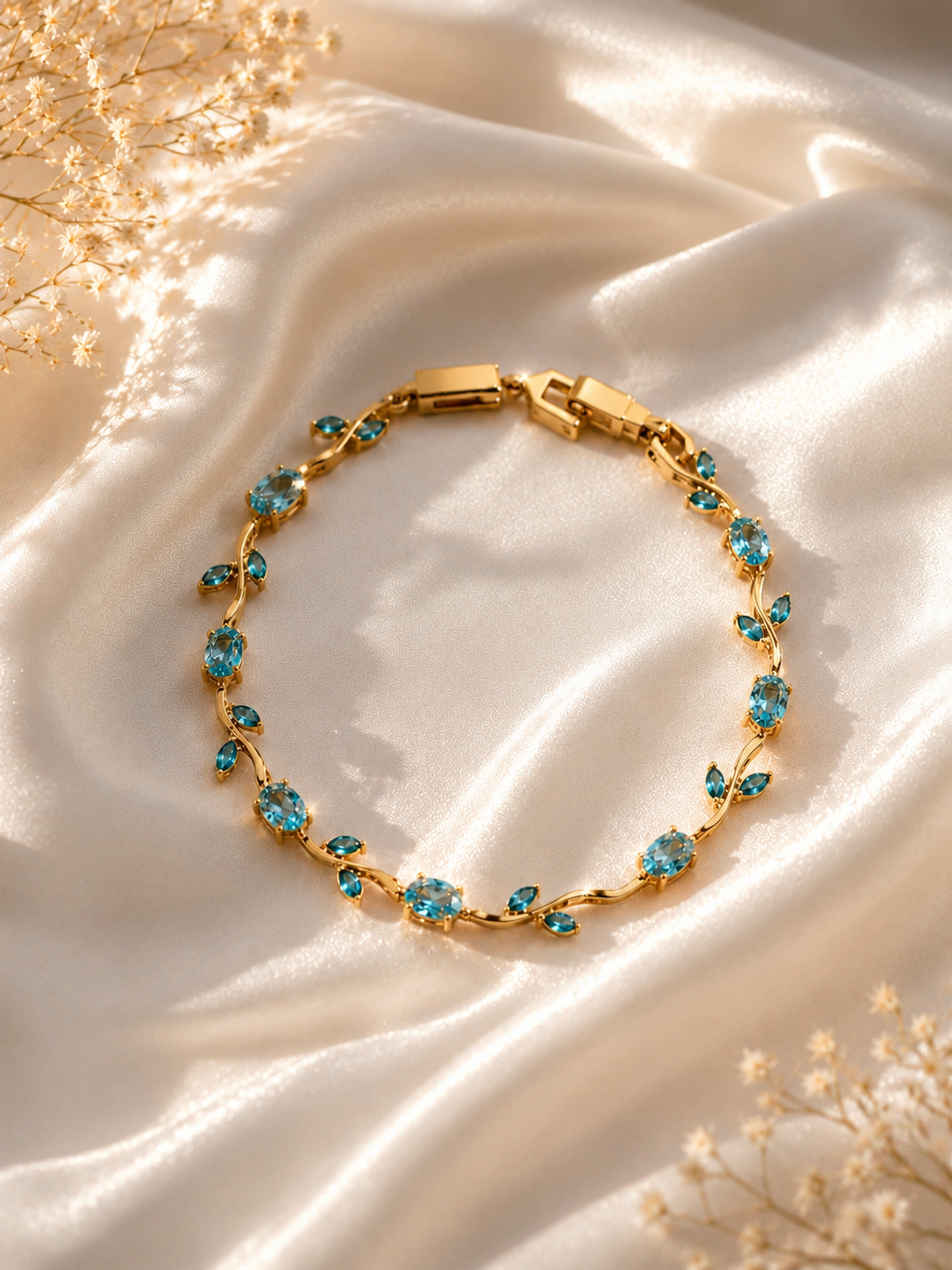 Blue Tulip Crystal Bracelet - Gold Tone | Zevar Co.