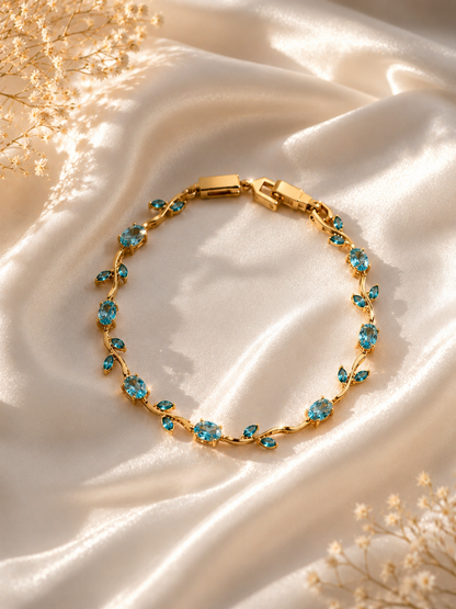 Blue Tulip Crystal Bracelet - Gold Tone | Zevar Co.