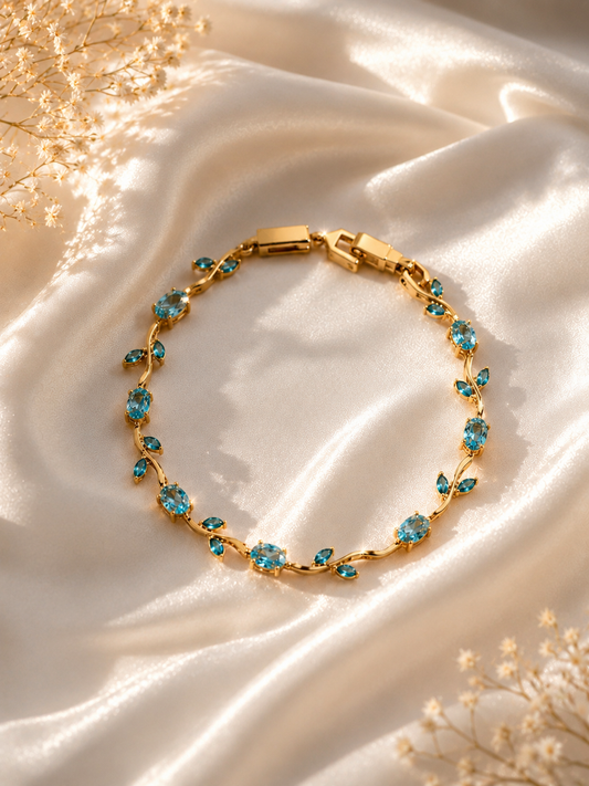 Blue Tulip Crystal Bracelet - Gold Tone | Zevar Co.
