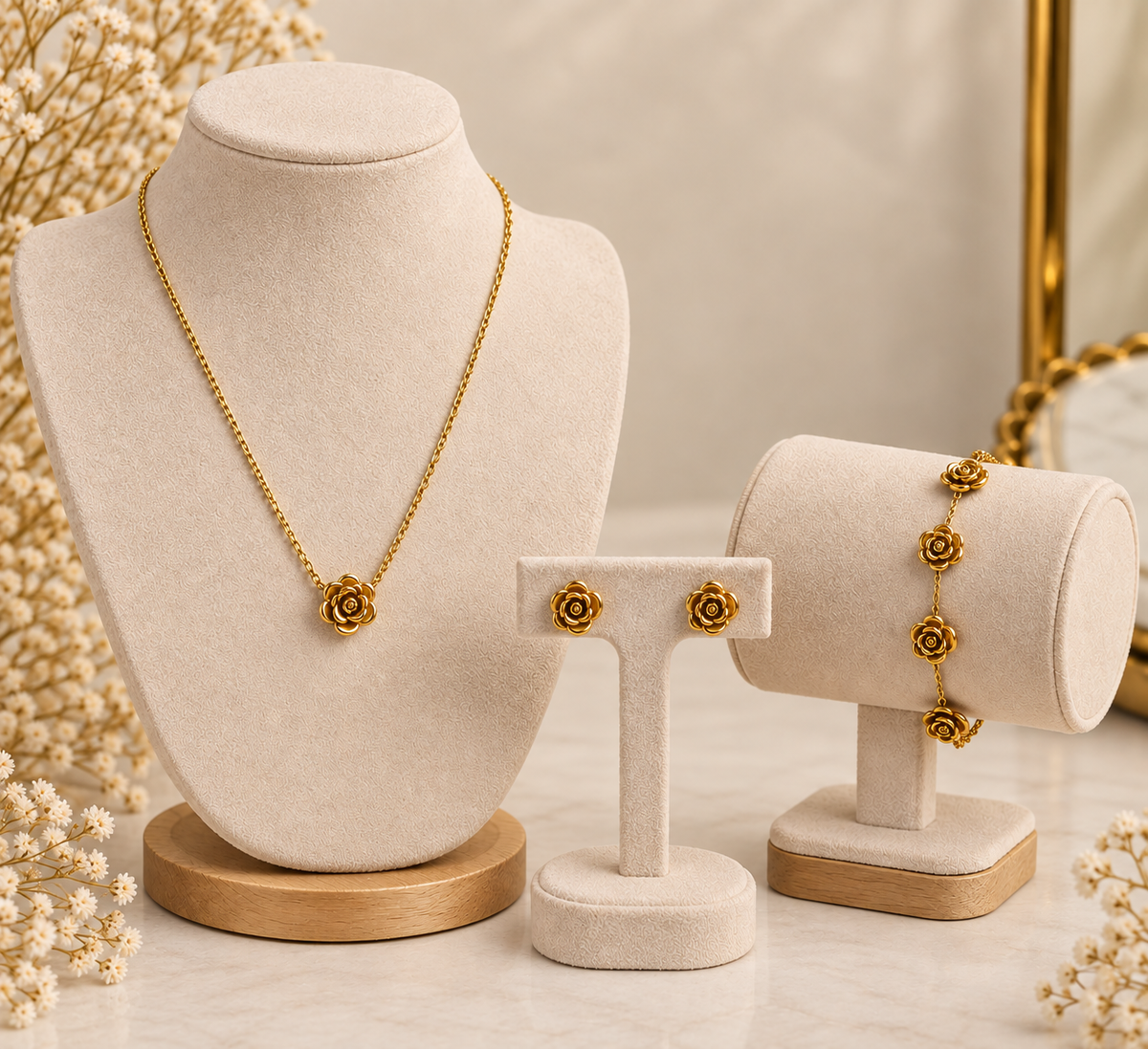 Golden rose jewelry set