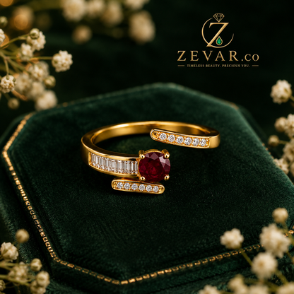 Ruby Crystal Wrap Open Ring - Gold Tone | Zevar Co.
