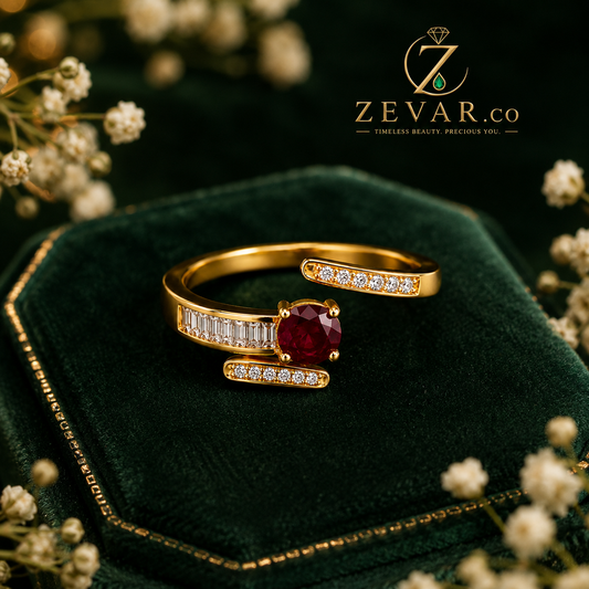 Ruby Crystal Wrap Open Ring - Gold Tone | Zevar Co.