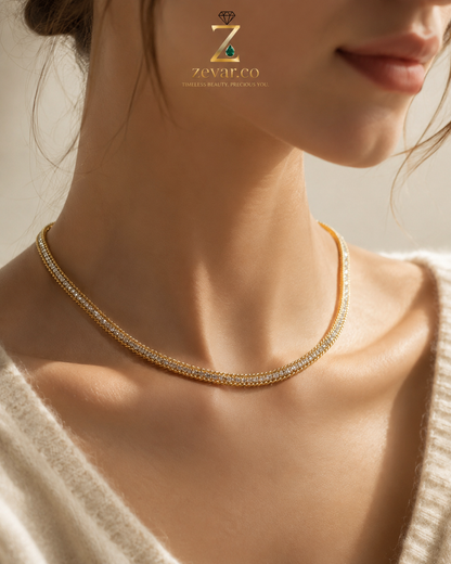 Double Row Crystal Herringbone Necklace | Zevar Co