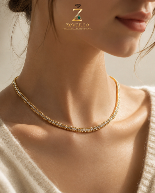Double Row Crystal Herringbone Necklace | Zevar Co