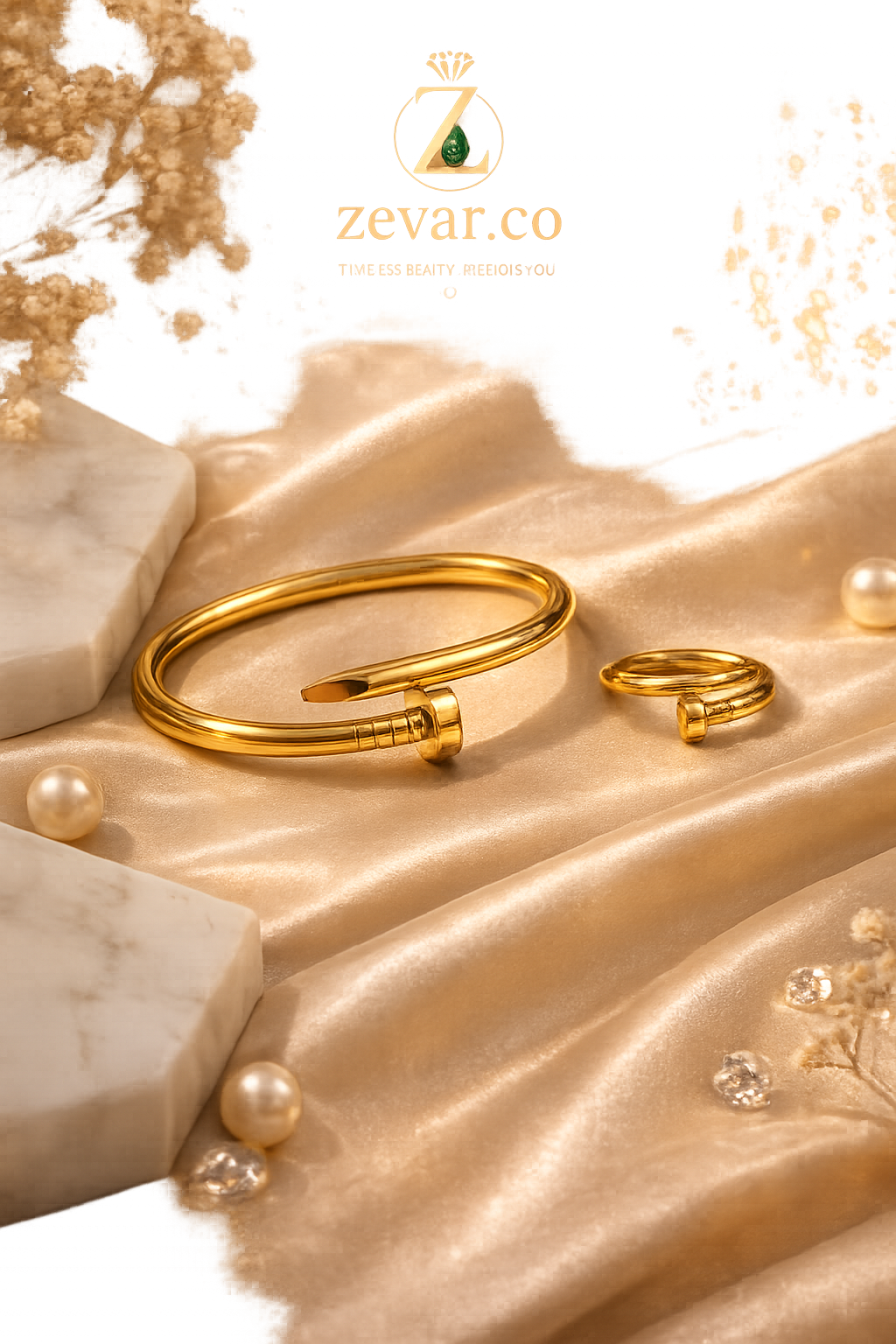Gold Nail Bracelet & Ring Set | Zevar Co.