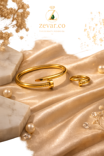 Gold Nail Bracelet & Ring Set | Zevar Co.