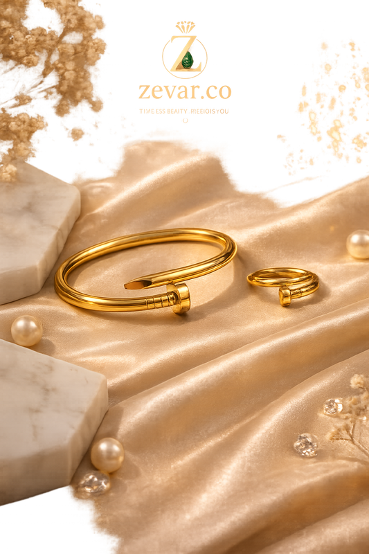 Gold Nail Bracelet & Ring Set | Zevar Co.