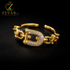 Pave Crystal Buckle Chain Link Open Ring - Gold Tone | Zevar Co.