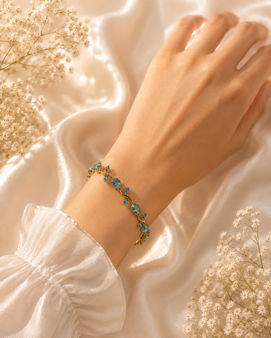 Blue Tulip Crystal Bracelet - Gold Tone | Zevar Co.