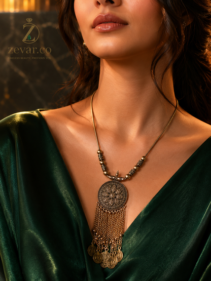 Vintage Antique Coin Tassel Statement Necklace | Zevar Co.