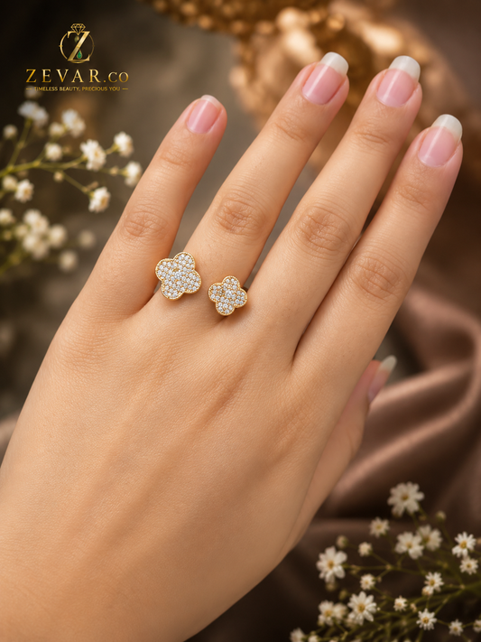 Crystal Clover Open Ring - Gold Tone | Zevar Co.