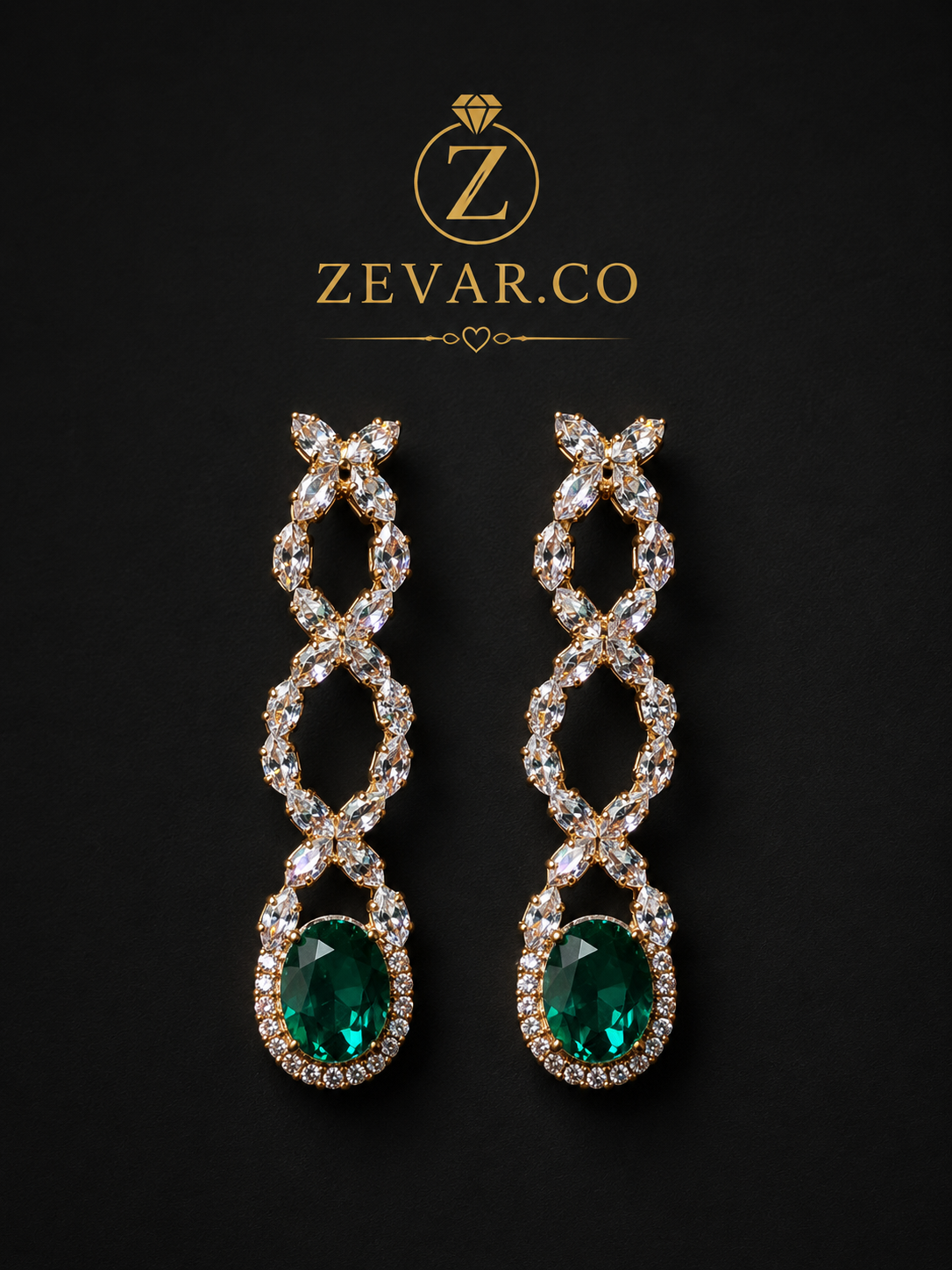 Emerald Luxe Drop Earrings + Gold silver Tone | Zevar Co.