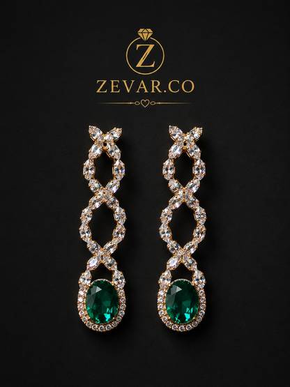 Emerald Luxe Drop Earrings + Gold silver Tone | Zevar Co.