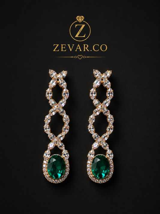 Emerald Luxe Drop Earrings + Gold silver Tone | Zevar Co.