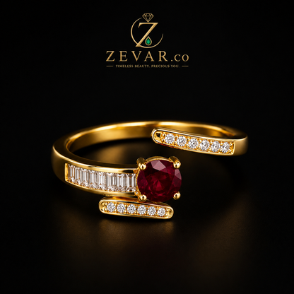 Ruby Crystal Wrap Open Ring - Gold Tone | Zevar Co.