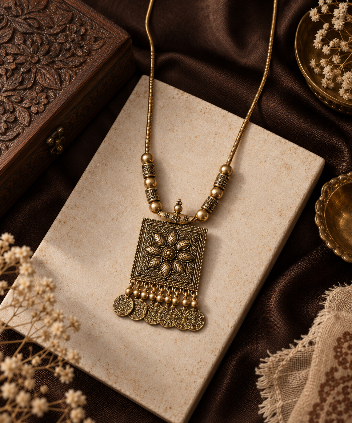 Antique Gold Floral Heritage Necklace