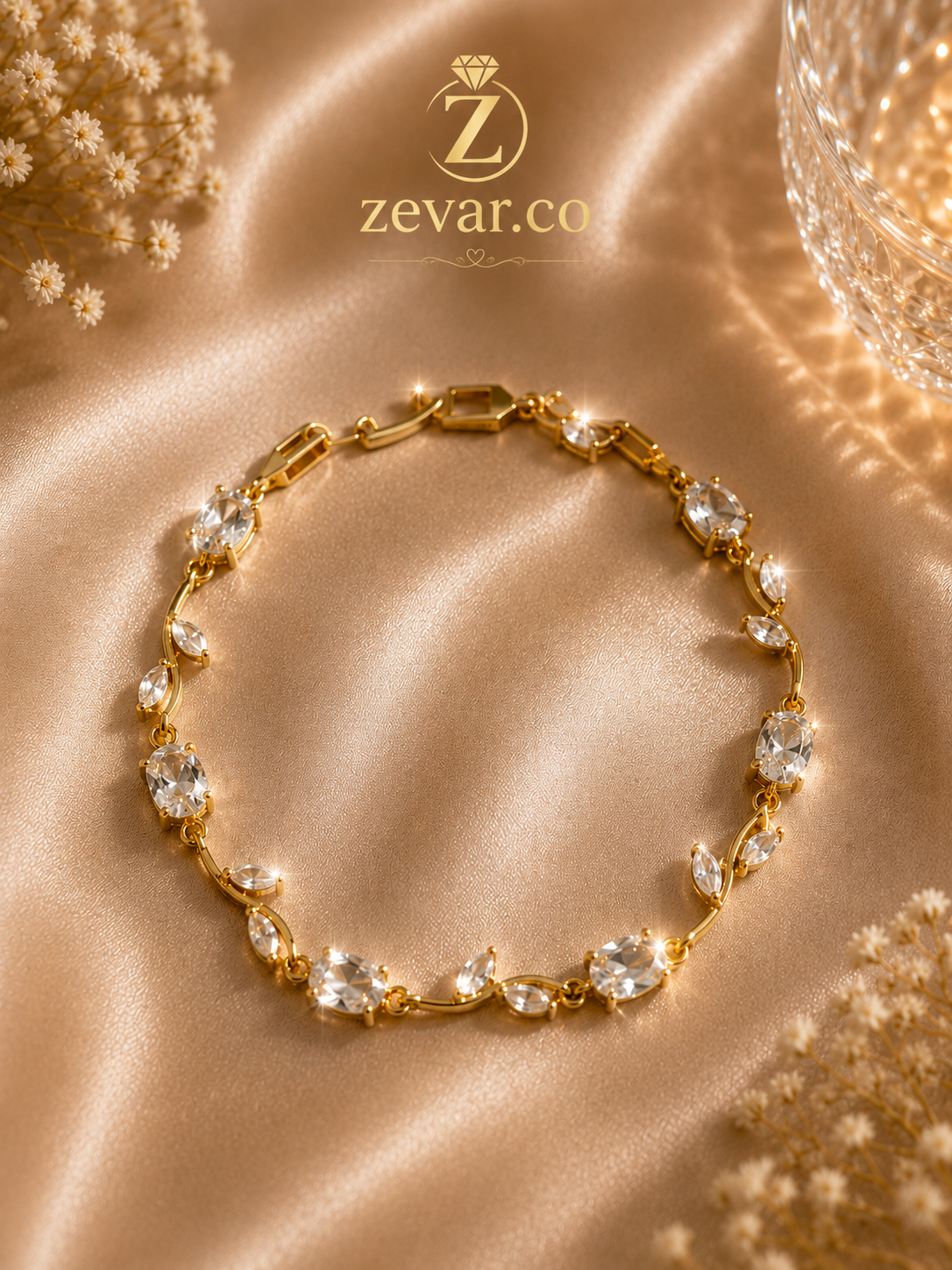 Crystal Vine Tulip Bracelet + Gold Tone | Zevar Co.