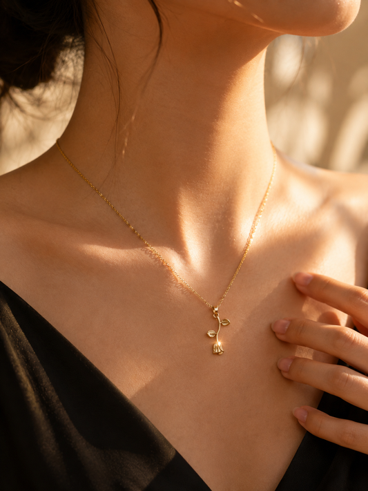 Golden Falling Rose Pendant