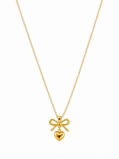 Bow & Heart Gold Pendant Necklace
