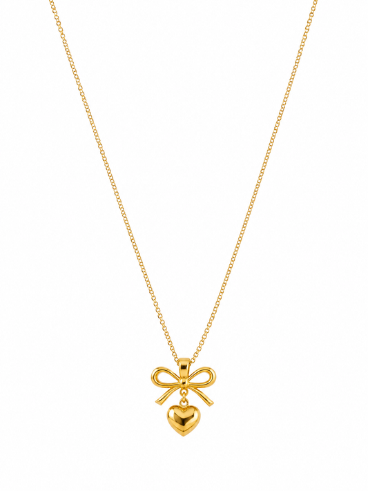 Bow & Heart Gold Pendant Necklace
