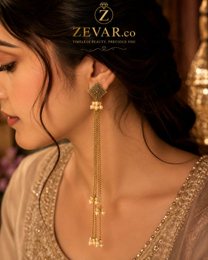 Pearl Tassel Traditional Earrings - Gold Tone | Zevar Co.