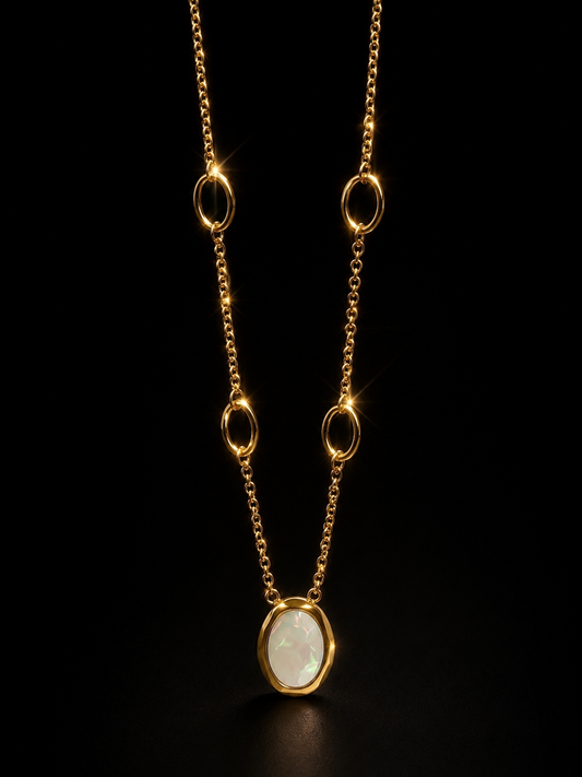 Moonstone Oval Pendant Gold Chain Necklace-Dainty Daily Wear | Zevar Co.