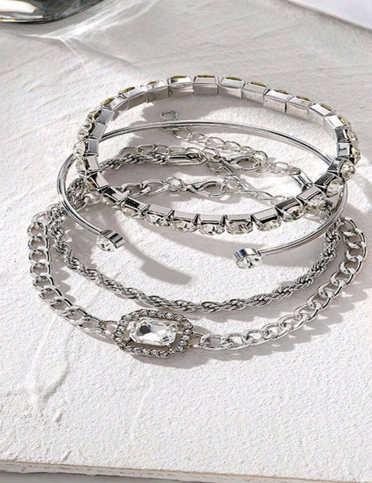 Silver Crystal Luxe Bracelet - Sparkling Statement Bracelet Stack